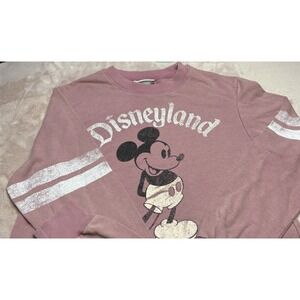 Disneyland Mickey Mouse Sweatshirt Pink‎ Retro Style Striped Sleeves